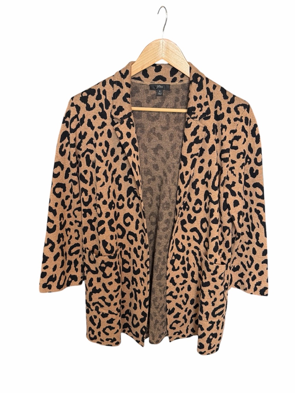 J. Crew leopard print open cardigan Small merino wool blend coatigan cheetah